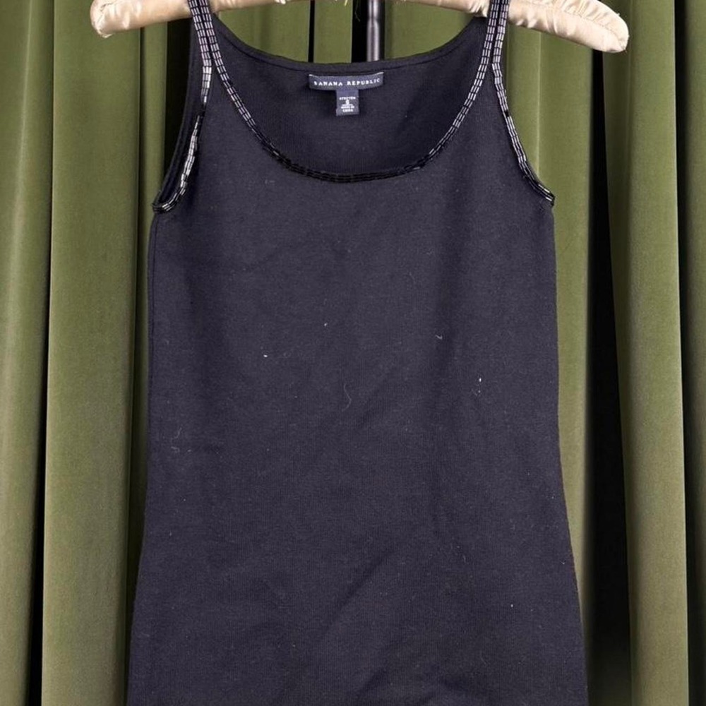 Banana Republic Vintage Black Beaded Trim Scoop Neck Tank Top Stretch Small